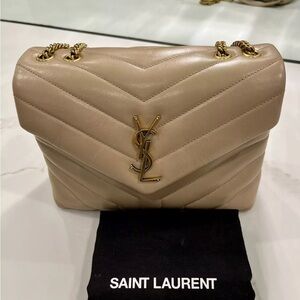 Yves Saint Laurent Loulou Shoulder Bag Small Dark Beige Leather Excellent